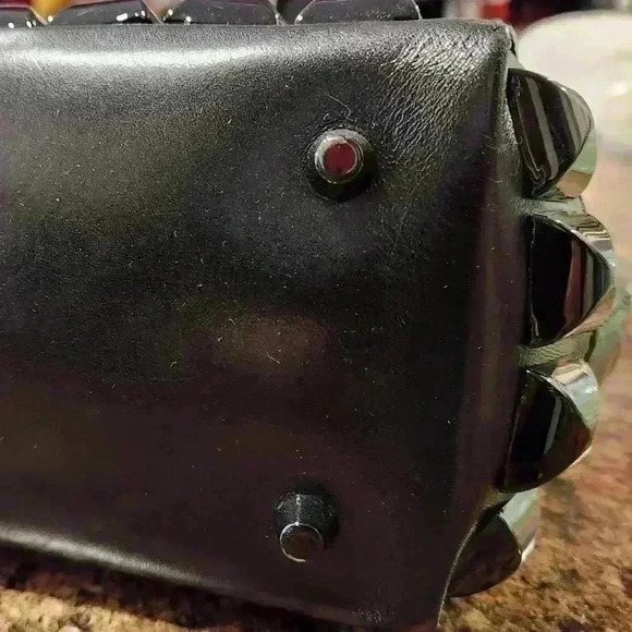 SOLD!! Burberry Men's Black Glazed Leather Studded Tote $1330 - Picture 7 of 16